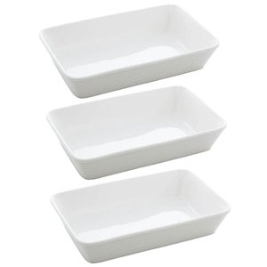 Kit 3 Travessas de Porcelana Assadeiras Retangulares 26x17cm Brancas Sobremesa Lasanha