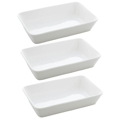 Kit 3 Travessas de Porcelana Assadeiras Retangulares 26x17cm Brancas Sobremesa Lasanha