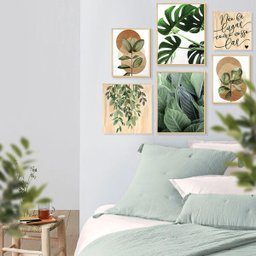 Kit 6 Quadros Decorativos Folhas Plantas Verdes Sala Frases - 4