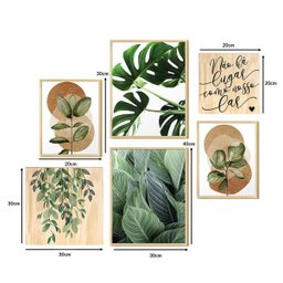 Kit 6 Quadros Decorativos Folhas Plantas Verdes Sala Frases - 3
