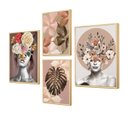 Ver imagem 1 de Kit 4 Quadros Decorativos Flores Mulher Surreal Rosa Quarto