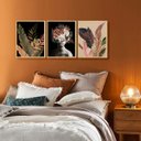 Ver imagem 2 de Kit 3 Quadros Decorativos Preto Sala Mulher Abstrato Flores