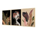Ver imagem 1 de Kit 3 Quadros Decorativos Preto Sala Mulher Abstrato Flores