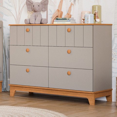 Cômoda de Bebê Biscoito 6 Gavetas 100% Mdf Fendi/nature - Permóbili