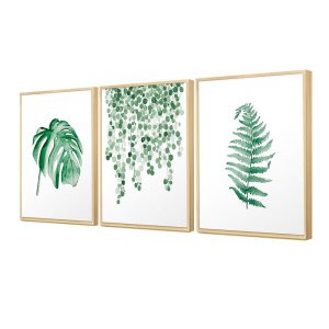 Kit 3 Quadros Decorativos Folhagem Sala Plantas Folhas Verde