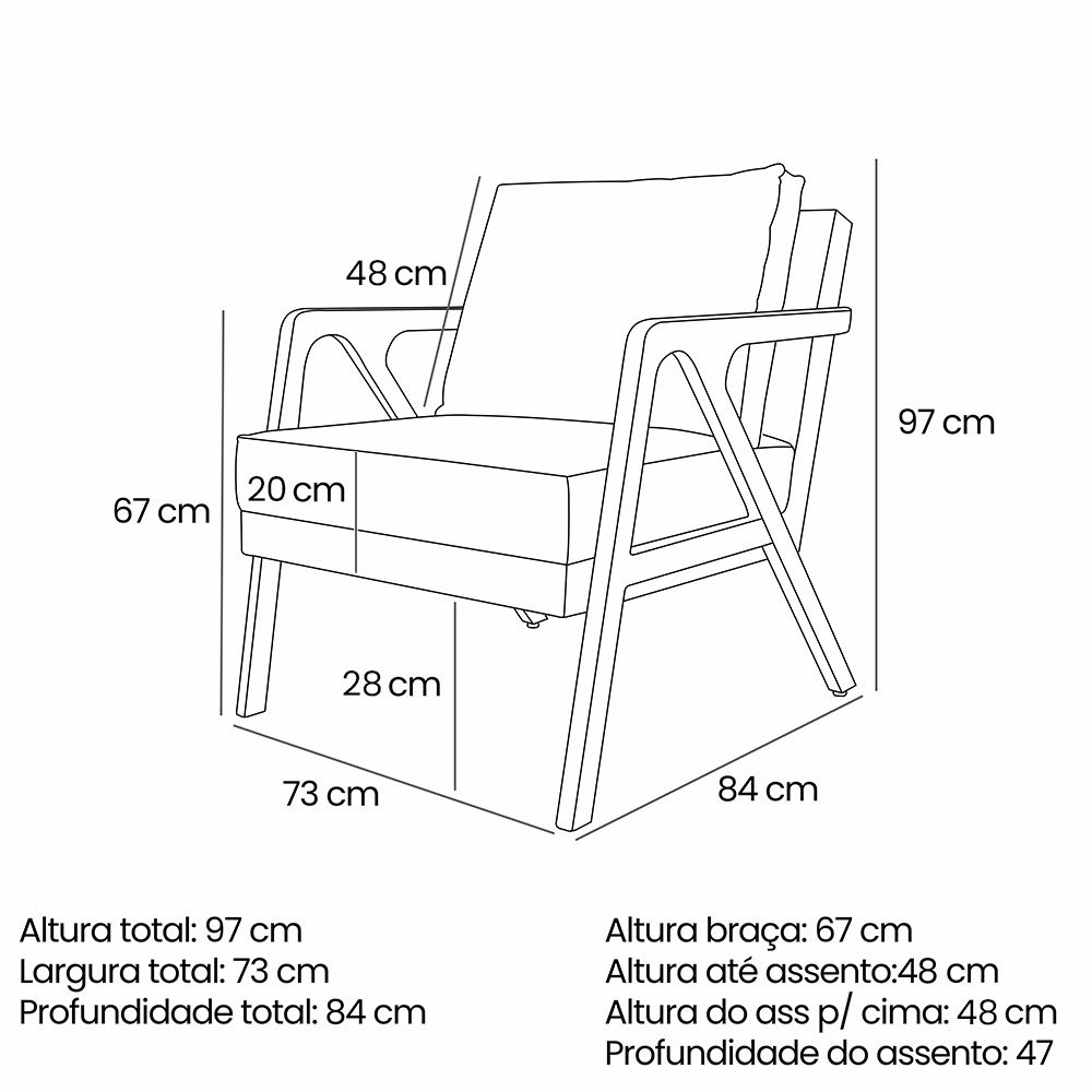 Kit 2 Poltronas Decorativa Luiza Linho Base em Madeira Castanho - Pallazio - Areia - 7