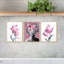 Ver imagem 2 de Kit 3 Quadros Decorativos Quarto Mulher Abstrato Flores Sala