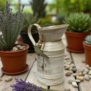 Ver imagem 2 de Vaso Jarro Decorativo Metal Provençal Bege Pássaro 23cm