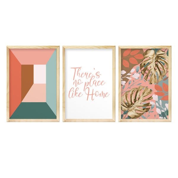 Kit 3 Quadros Decorativos Frase Inglês Lar Geométrico para Sala Quarto - 1