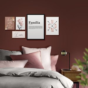 Kit 5 Quadros Decorativos Definição Significado Família Frase Lar Rose Gold Sala