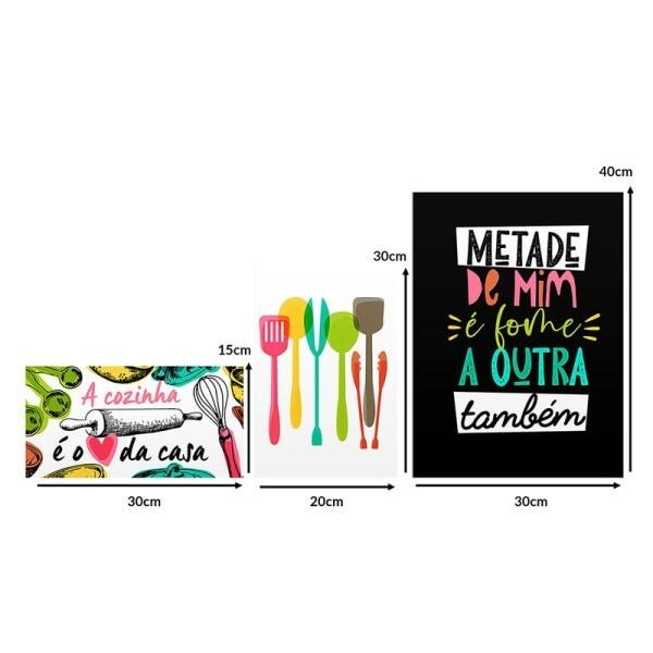 Kit 3 Quadros Decorativos Cozinha Trio Conjunto Frases Talheres Colorido Gourmet - 4