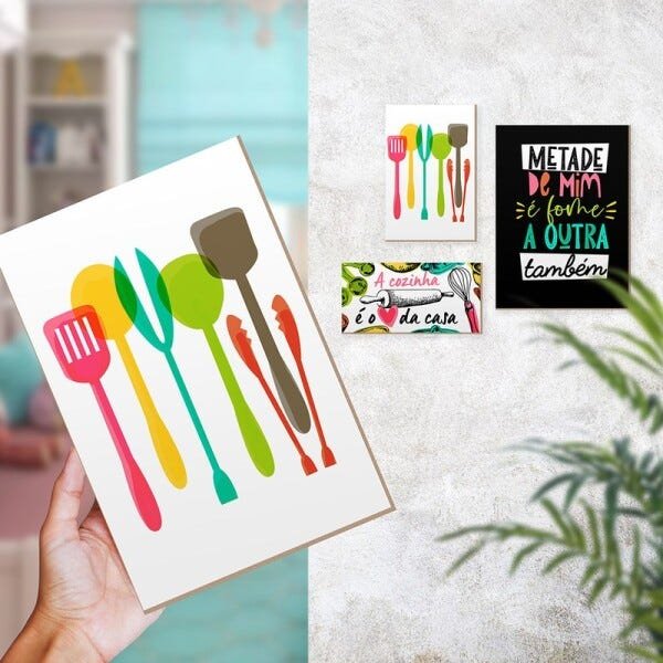 Kit 3 Quadros Decorativos Cozinha Trio Conjunto Frases Talheres Colorido Gourmet - 2