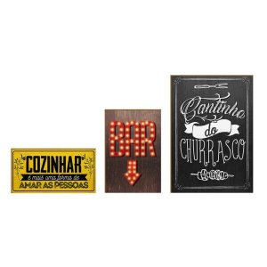 Kit 3 Quadros Decorativos Churrasco Bar Área Lazer Cozinha Festa Amor