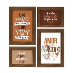 Kit 4 Quadros Decorativos Frases Café Cozinha Gourmet Tons Pasteis - 1