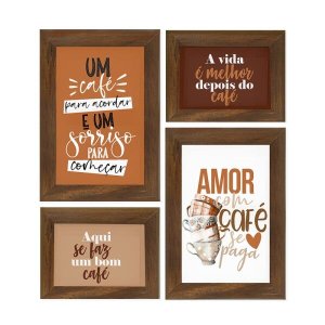 Kit 4 Quadros Decorativos Frases Café Cozinha Gourmet Tons Pasteis