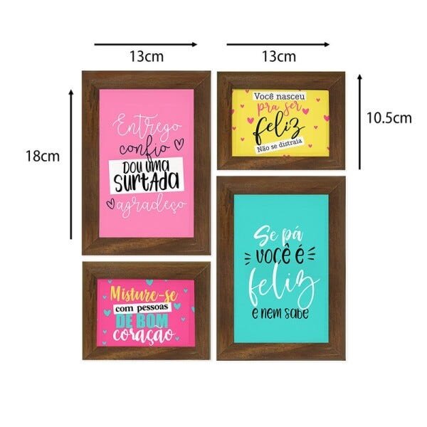 Kit 4 Quadros Decorativos Frase Gratidão Menina Colorido Quarto Feminino - 5