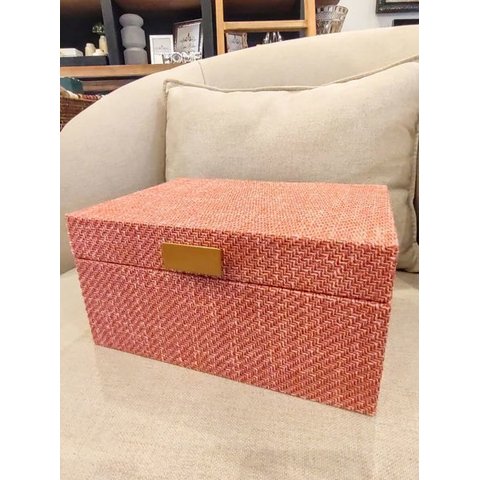 Caixa Retangular Madeira Tecido Rose 28x20x14cm