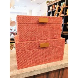 Caixa Retangular Madeira Tecido Rose 28x20x14cm - 2