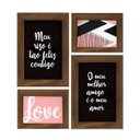 Ver imagem 1 de Kit 4 Quadros Decorativos Frase Quarto Casal Rose Geométrico Preto Love