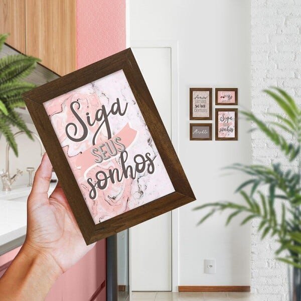 Kit 4 Quadros Decorativo Frase Sonhos Tons Rose Motivação - 3