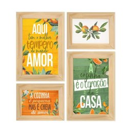 Kit 4 Quadros Decorativo Cozinha Tempero Colorido Frutas Folhas - 1