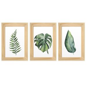 Kit 3 Quadros Decorativos Sala Escritório Folhas Verde Natureza Costela Adão Plantas