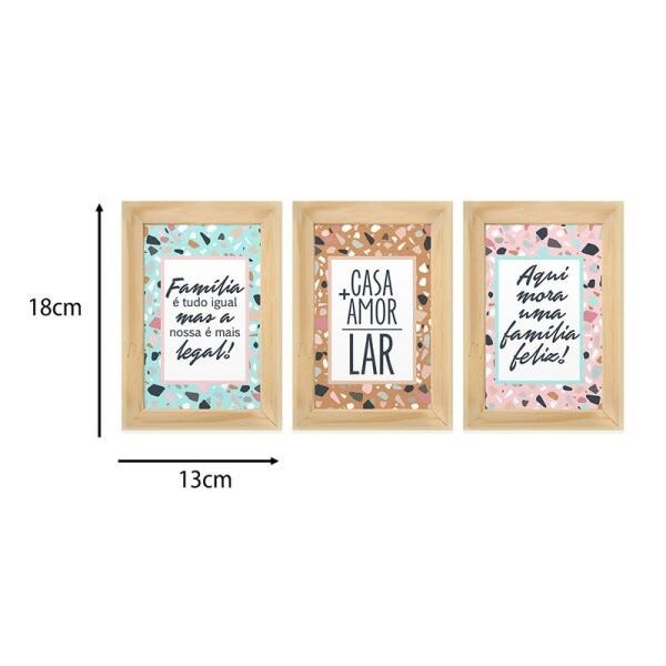 Kit 3 Quadros Decorativos Frases Amor Lar Família Tons Colorido Sala Hall - 5