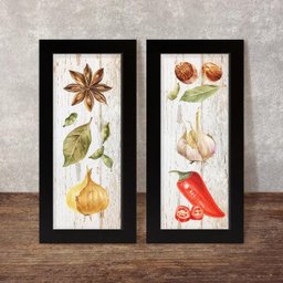 Dupla de Quadros Decoração para Cozinha Temperos Folhas Gourmet Kit - 5