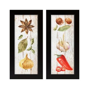 Dupla de Quadros Decoração para Cozinha Temperos Folhas Gourmet Kit