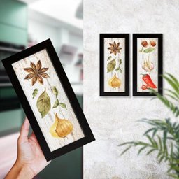Dupla de Quadros Decoração para Cozinha Temperos Folhas Gourmet Kit - 2