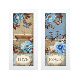 Dupla de Quadros Decorativos Banheiro Lavabo Conjunto Flores Azul - 1