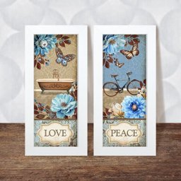 Dupla de Quadros Decorativos Banheiro Lavabo Conjunto Flores Azul - 4