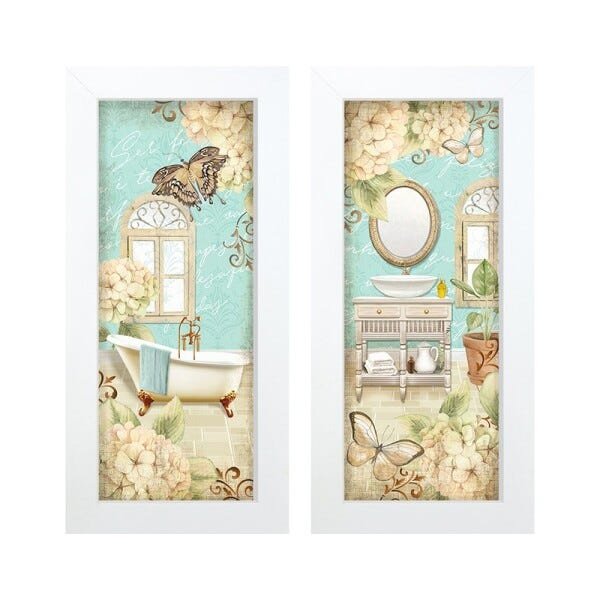 Dupla de Quadros Decorativos Banheiro Lavabo Toalete Flores Tons - 1