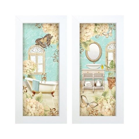Dupla de Quadros Decorativos Banheiro Lavabo Toalete Flores Tons