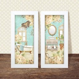 Dupla de Quadros Decorativos Banheiro Lavabo Toalete Flores Tons - 5