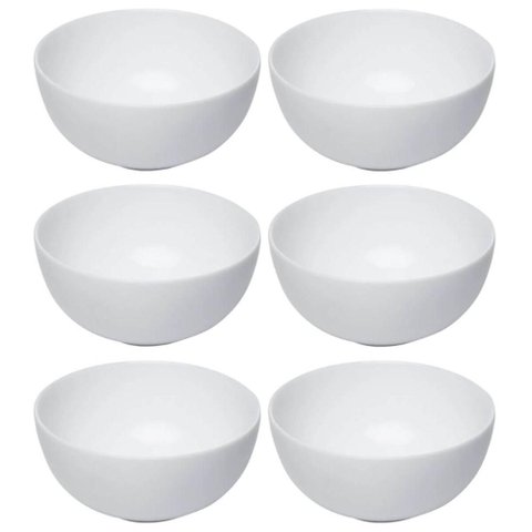 Jogo 6 Bowls em Vidro Opalino Branco 13X6cm Tigela Cumbuca Essenza Profissional Servir Sopas Caldos