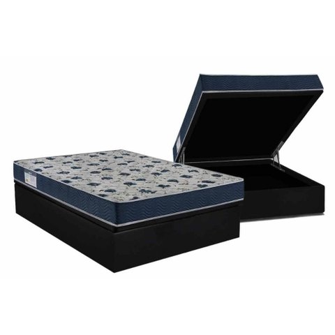Cama Box Baú Casal: Colchão Ortopédico Ortobom D28 Iso 60 Super Firme + Base Crc Courano Black (