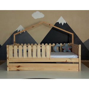 Bicama Solteiro Base Moldura Montessoriana Madeira Maciça Pinus - Verniz Incolor - Grade Cercadinho