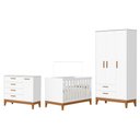 Ver imagem 1 de Dormitório Infantil Flip Guarda Roupa 3 Portas, Cômoda 1 Porta e Berço Branco Fosco - Reller Mó