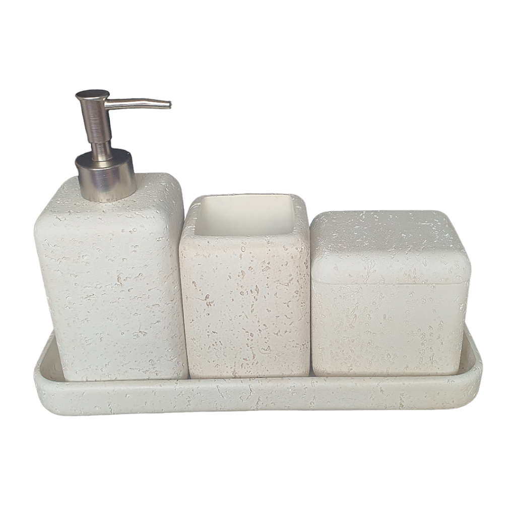 Kit Lavabo de Cimento Bege com 4 Peças