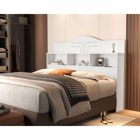 Cabeçeira Queen Box Casal Vivian 100% MDF c/ Nicho p/ Colchão 158 cm - Basoto:Branco.