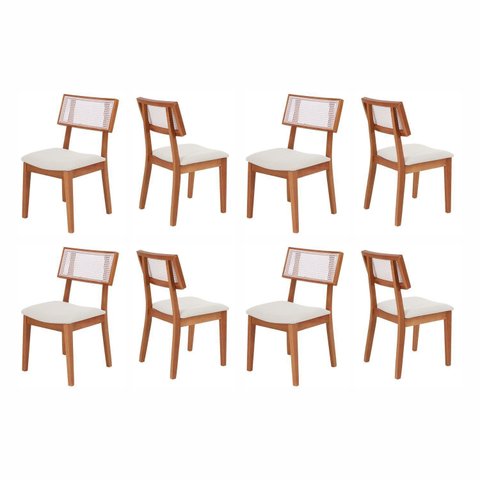 Kit 8 Cadeiras de Jantar Madeira Maciça Rattan Natural Estofadas Siena Espresso Móveis