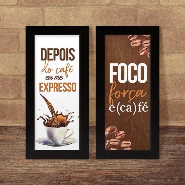 Dupla de Quadros Decorativos Kit Frases Cozinha Café Moldura Xícara Sala - 4