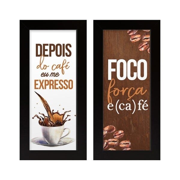 Dupla de Quadros Decorativos Kit Frases Cozinha Café Moldura Xícara Sala - 1