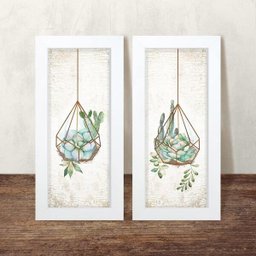 Dupla de Quadros Decorativos Plantas Geométrico Jardim Sala Hall - 5