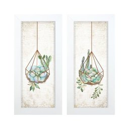 Dupla de Quadros Decorativos Plantas Geométrico Jardim Sala Hall - 1