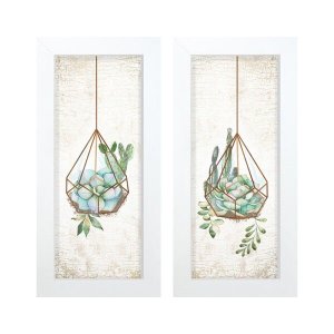 Dupla de Quadros Decorativos Plantas Geométrico Jardim Sala Hall