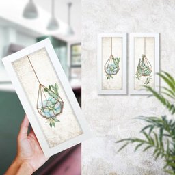 Dupla de Quadros Decorativos Plantas Geométrico Jardim Sala Hall - 2
