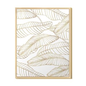 Quadro Decorativo Folhas Moderno para Sala Quarto Dourado Gold com Moldura