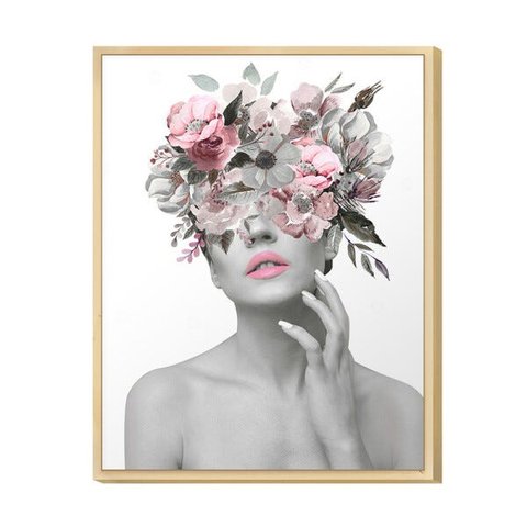 Quadro Decorativo Mulher com Flor Surreal Moderno para Sala Quarto Casal Feminino